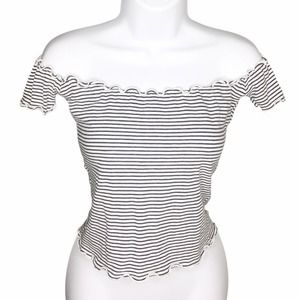 Brandy Melville Black White Stripe Off The Shoulder Crop Top
